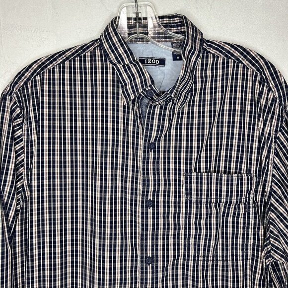 Izod Men's Long-Sleeve Button Down Shirt Blue Plaid Stretch Size M - Picture 1 of 7